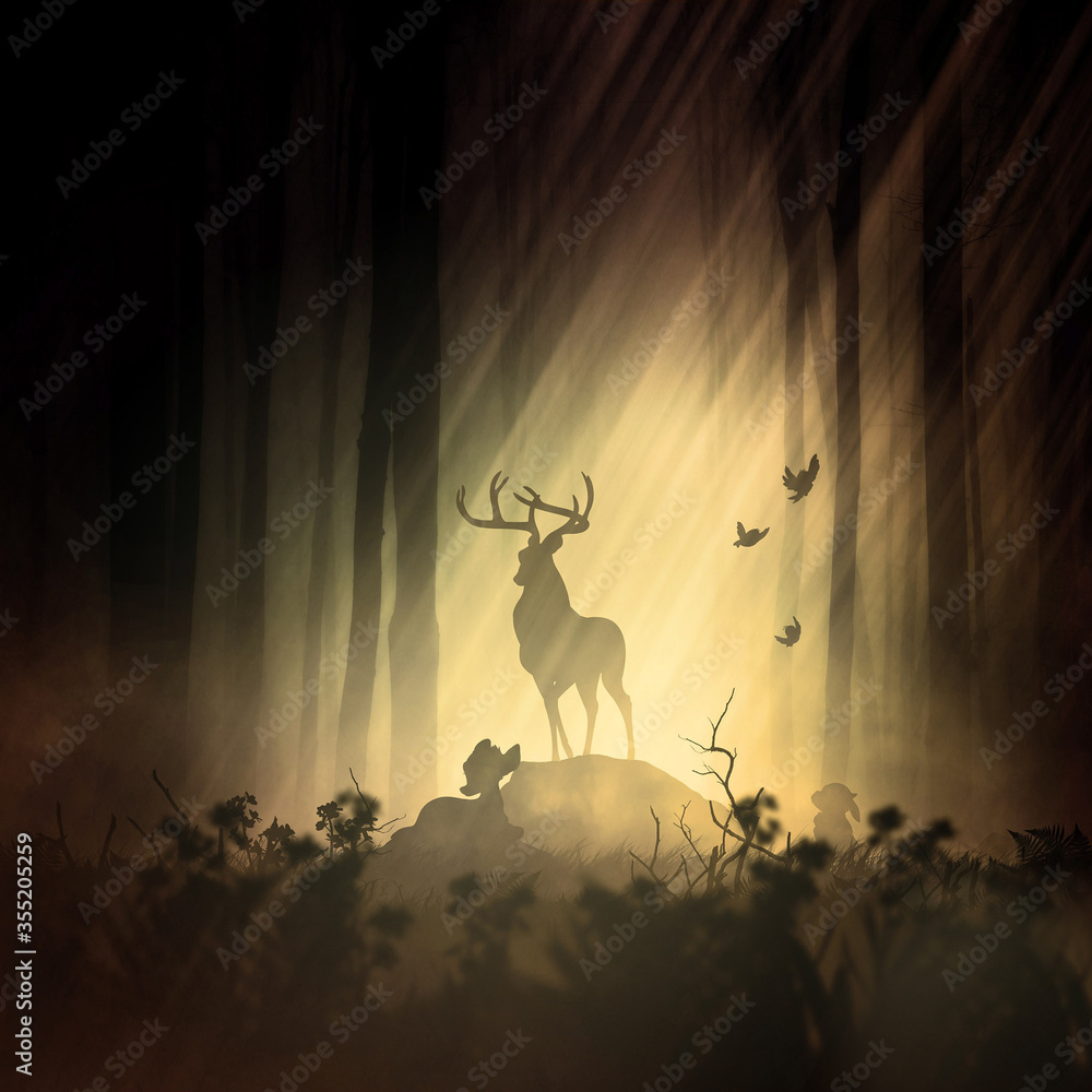 Obraz Tryptyk silhouette of a deer