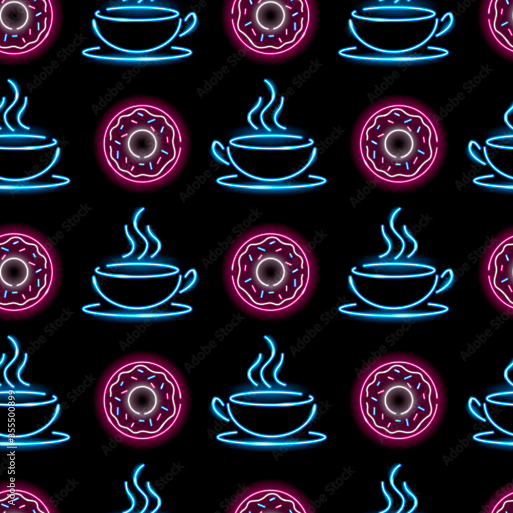 Tapeta Seamless pattern with neon cup