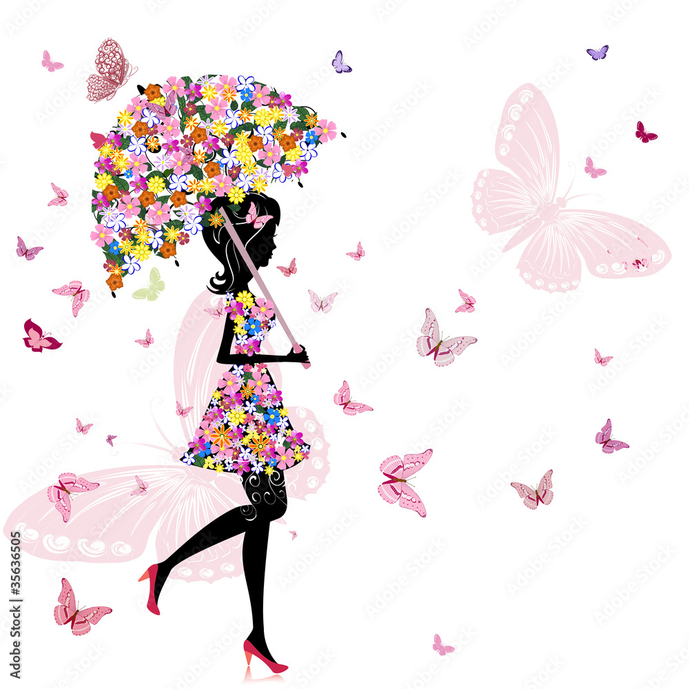 Fototapeta flower girl with umbrella