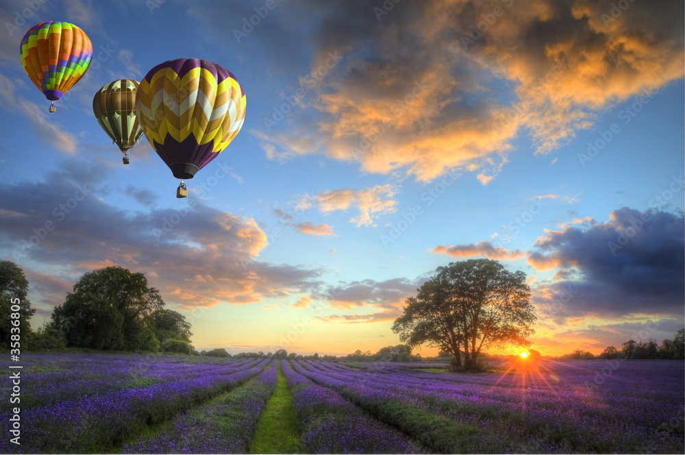 Obraz Tryptyk Hot air balloons flying over