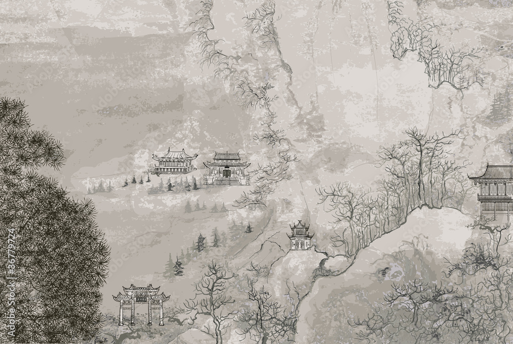 Obraz Kwadryptyk Chinese landscape
