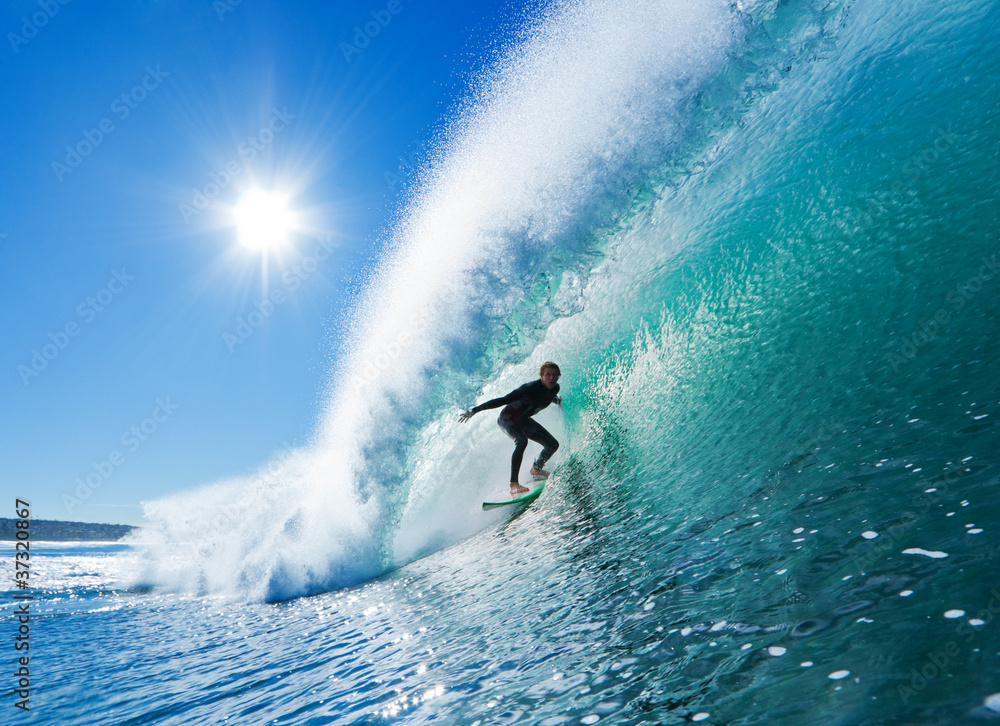 Obraz Tryptyk Surfer on Blue Ocean Wave