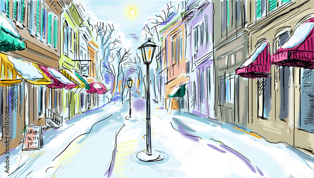 Obraz Tryptyk winter city - illustration