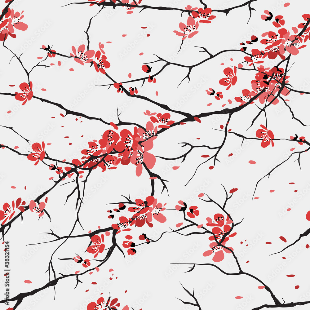 Obraz Tryptyk cherry or sakura seamless