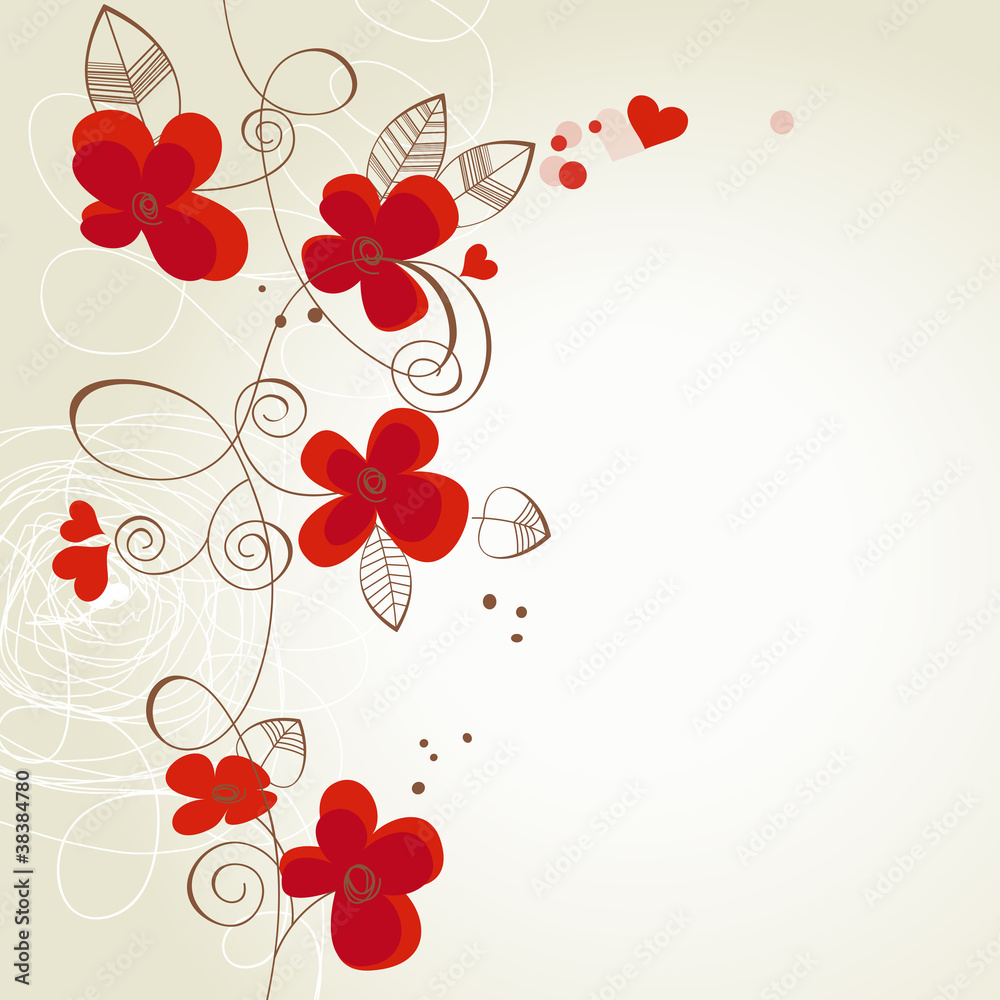 Obraz Tryptyk Red flowers vector ornament