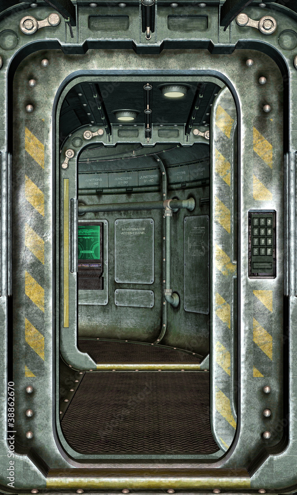 Fototapeta spaceship hatch and corridor