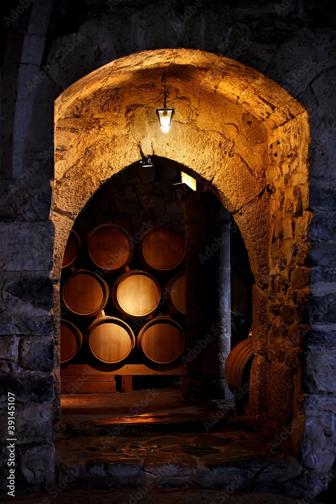 Fototapeta Barrel of wine in winerry.