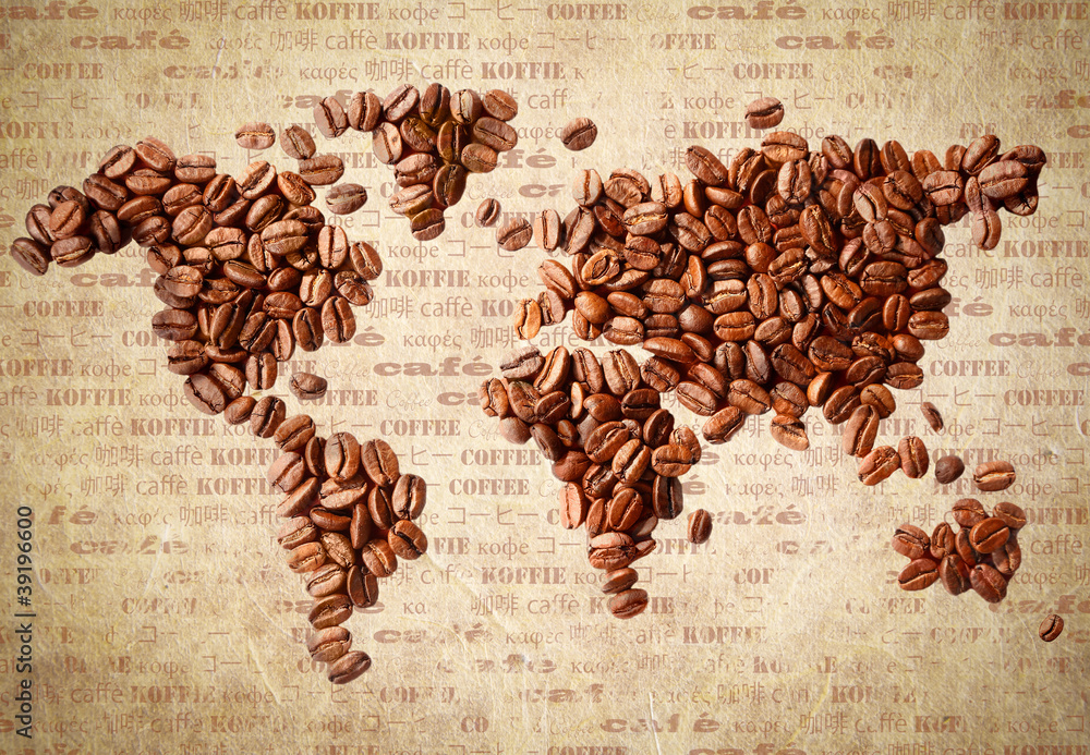 Obraz Kwadryptyk World Map Of Coffee Beans
