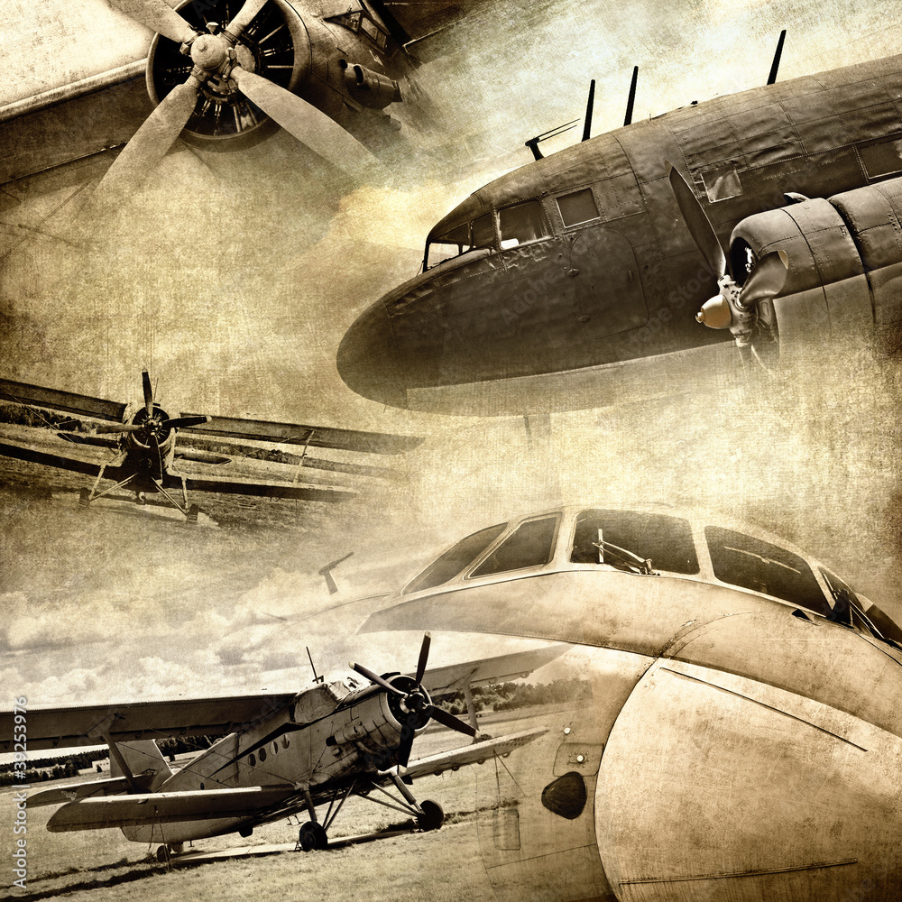 Obraz Tryptyk Retro aviation, grunge