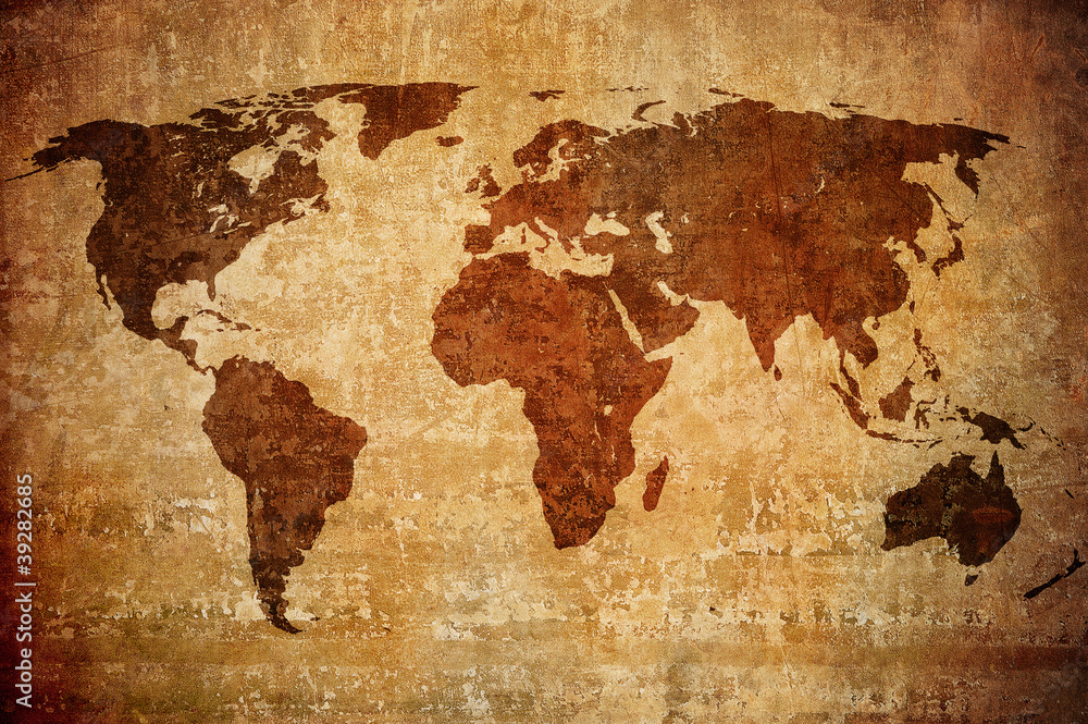 Obraz Dyptyk grunge map of the world.