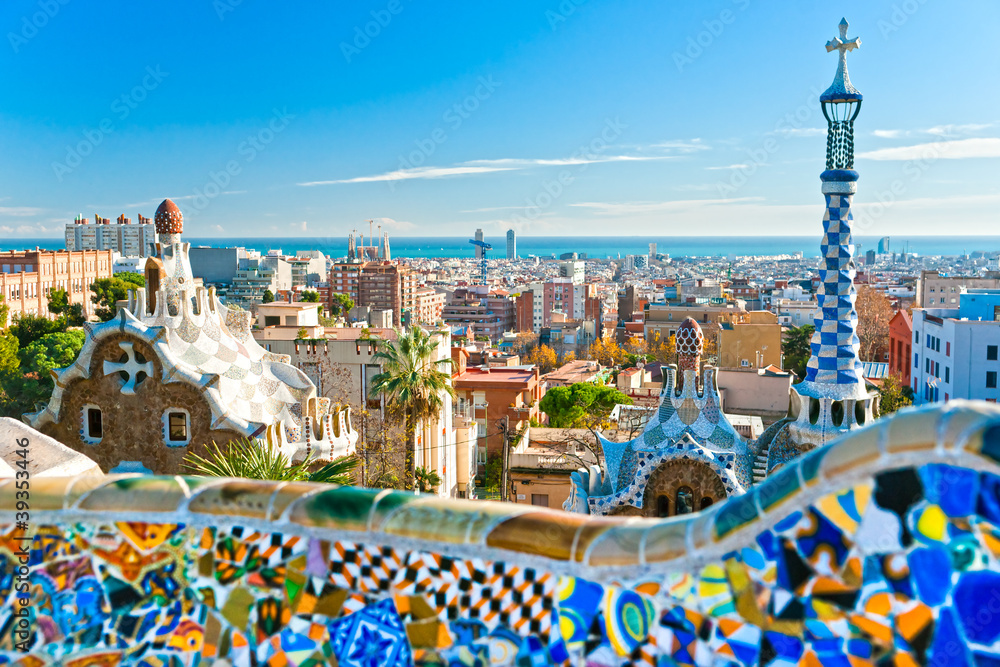 Obraz Tryptyk Park Guell in Barcelona,