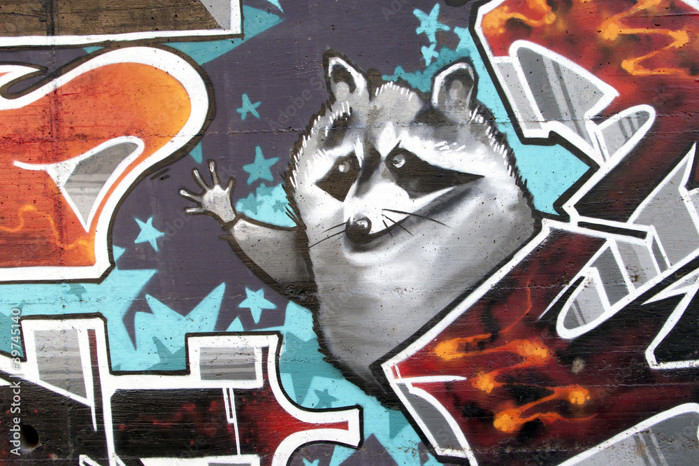 Obraz Pentaptyk Graffiti de un mapache, arte