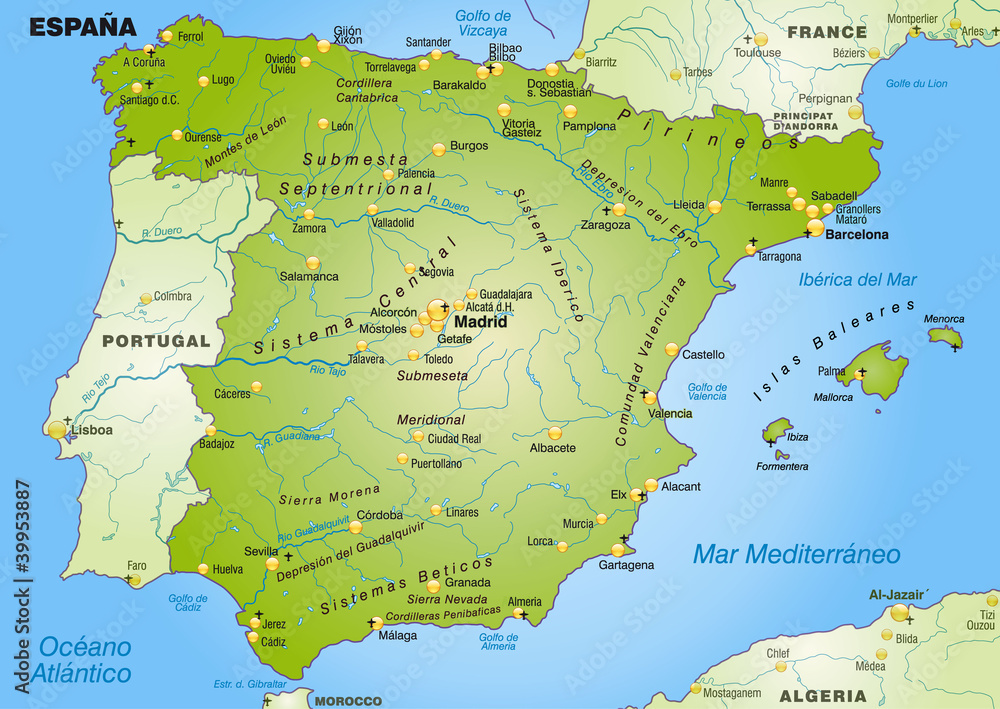 Obraz Pentaptyk Landkarte von Spanien mit