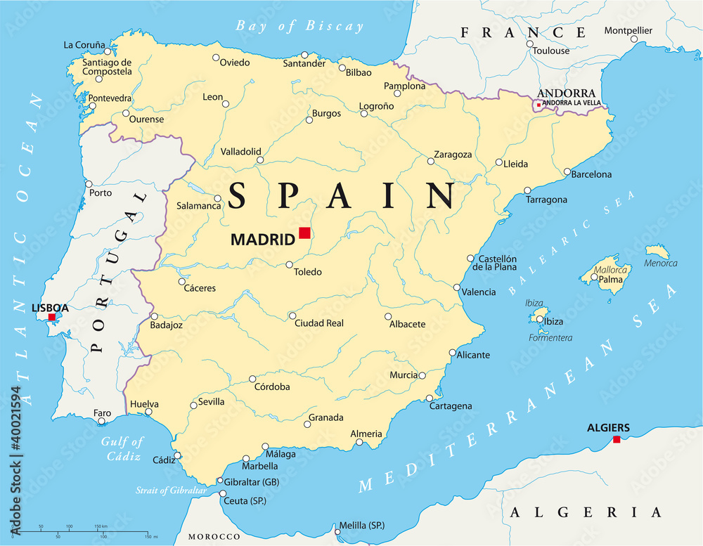 Obraz na płótnie Spain political map with the
