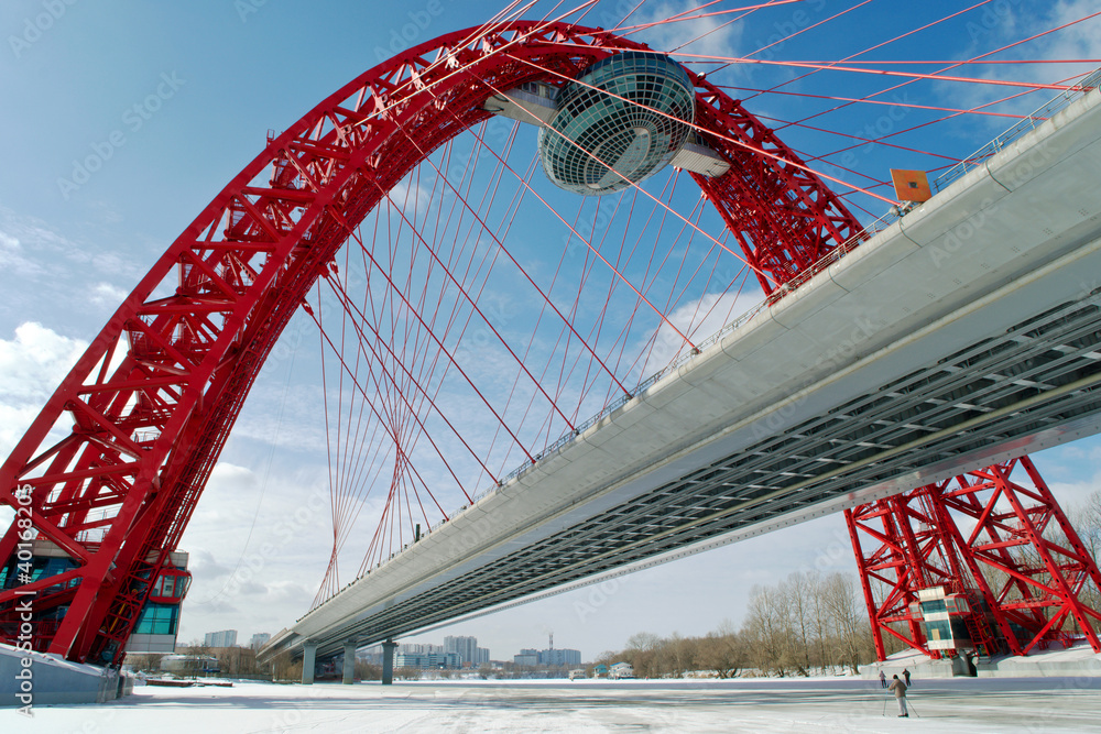 Obraz Pentaptyk Modern suspended bridge in
