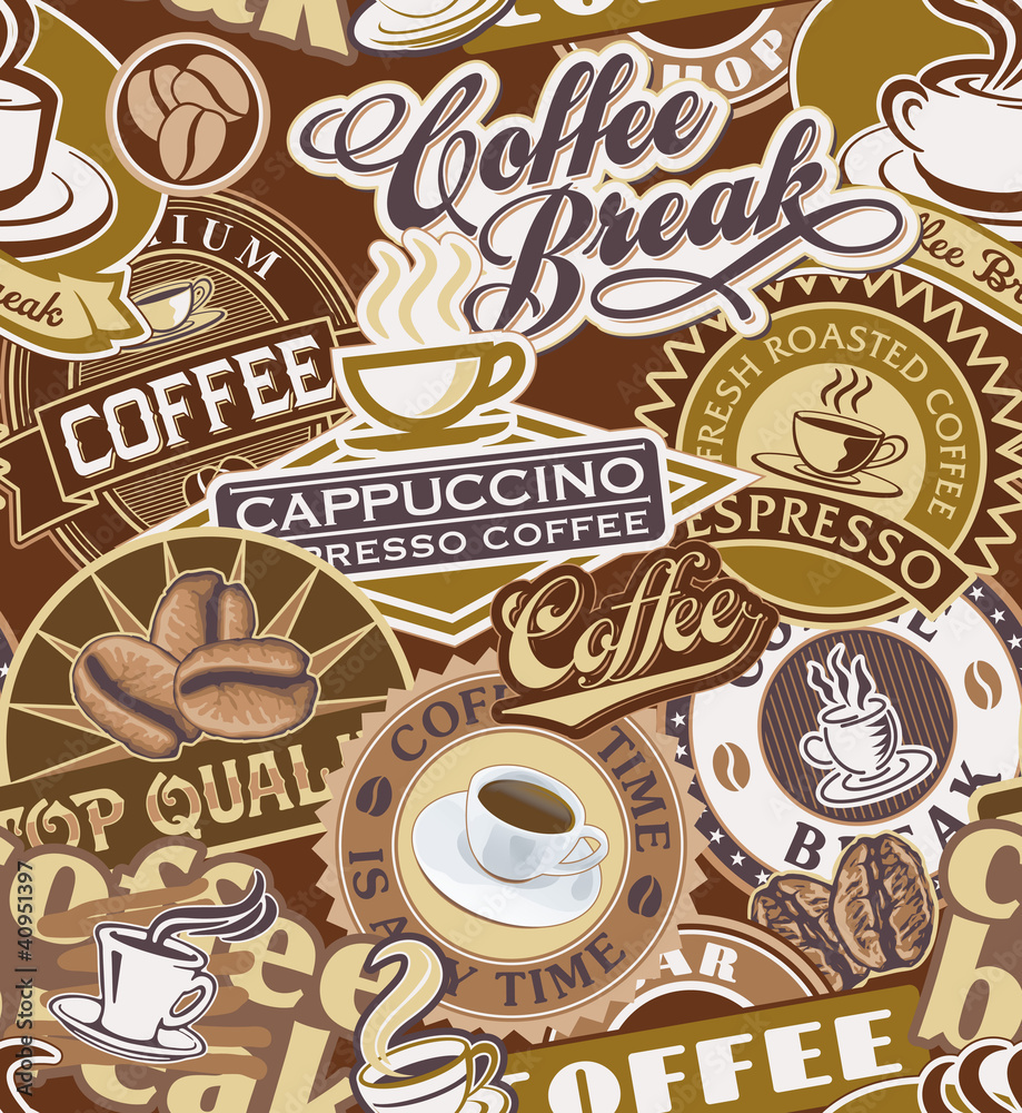 Fototapeta Coffee labels seamless pattern