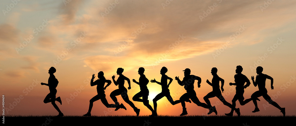 Obraz Kwadryptyk Marathon, black silhouettes of