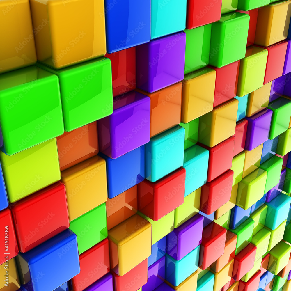 Fototapeta 3d colorful glossy cubes wall
