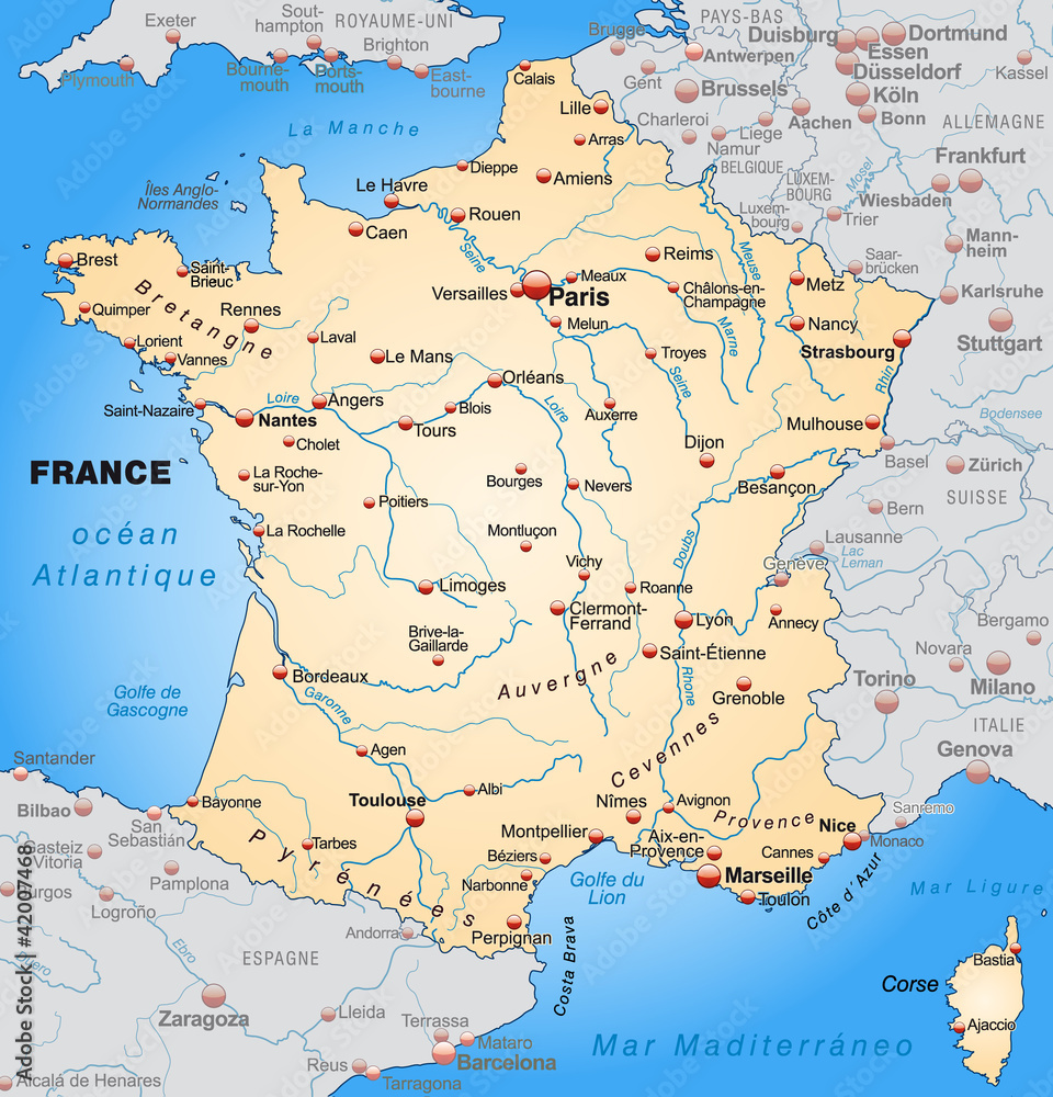 Fototapeta Map of France with neighboring