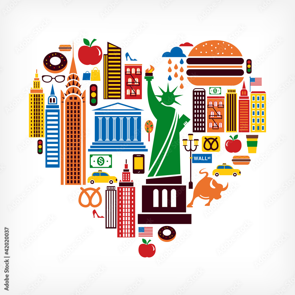 Obraz Pentaptyk New York love - heart shape