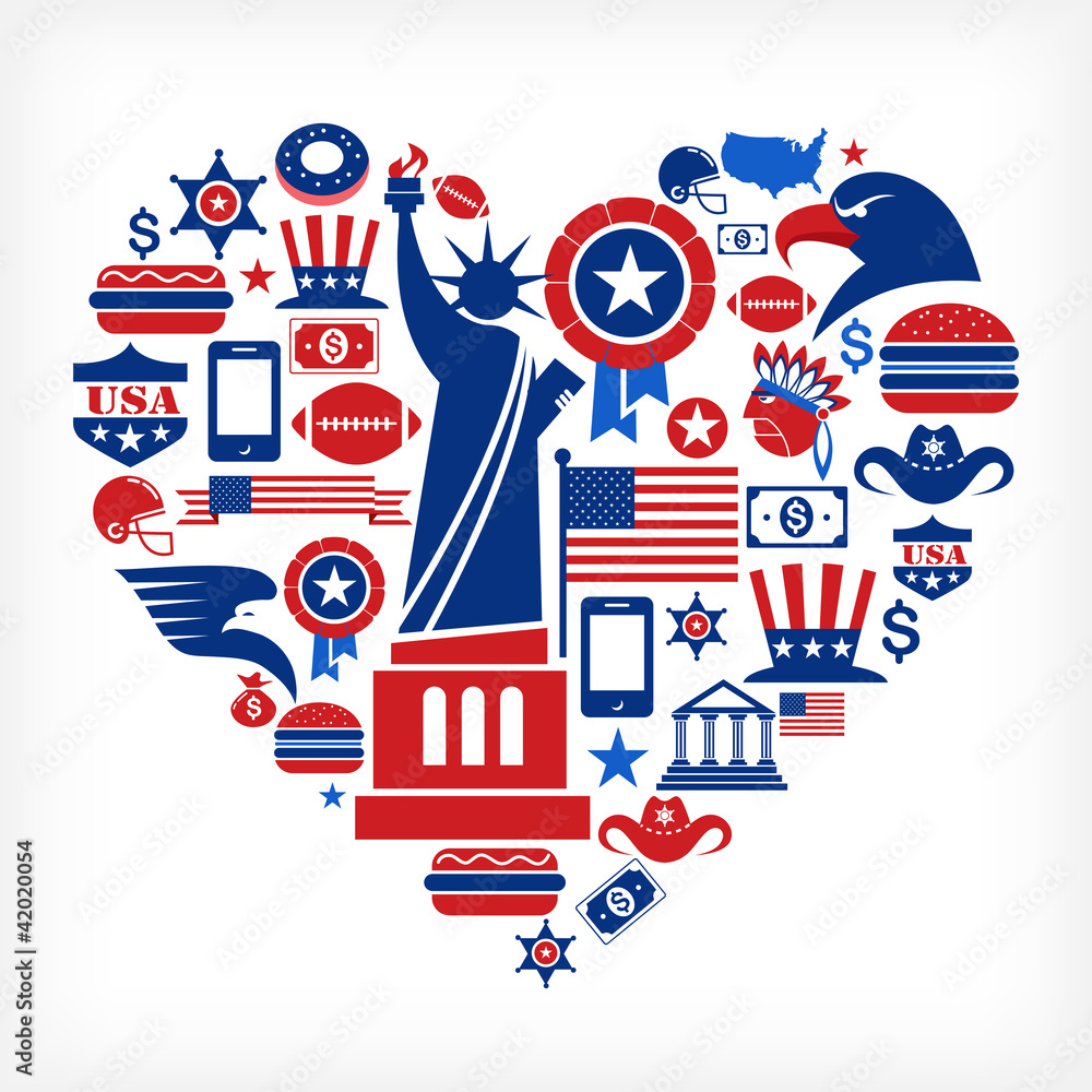 Obraz Pentaptyk America love - heart shape