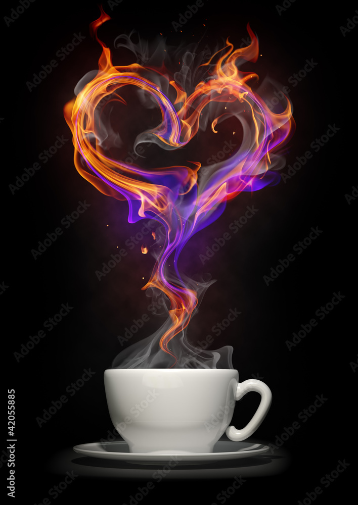 Fototapeta Coffee cup with a fire heart