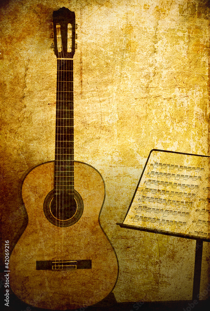 Fototapeta Guitar classic with stand note