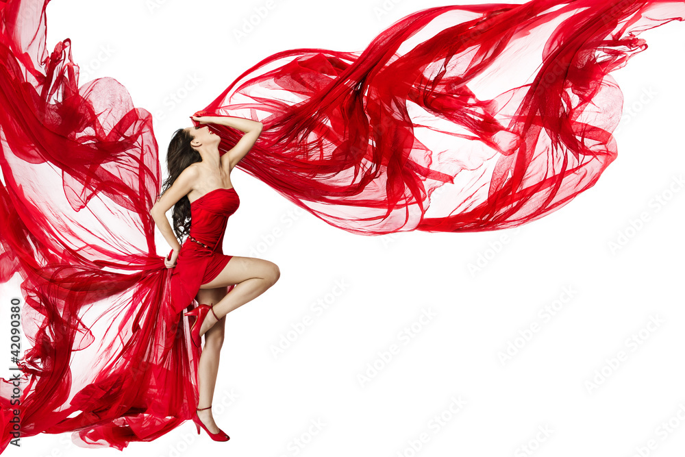 Obraz Tryptyk Beautiful woman dancing in red