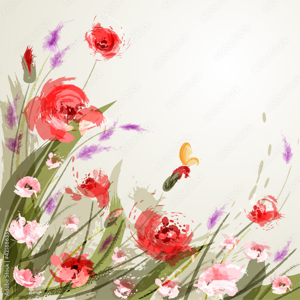 Fototapeta Background with meadow flowers