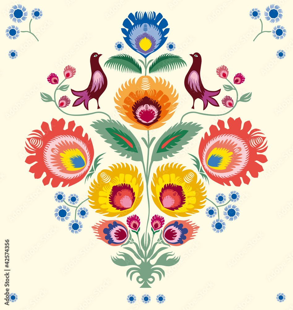 Obraz Pentaptyk Kwiaty lowickie