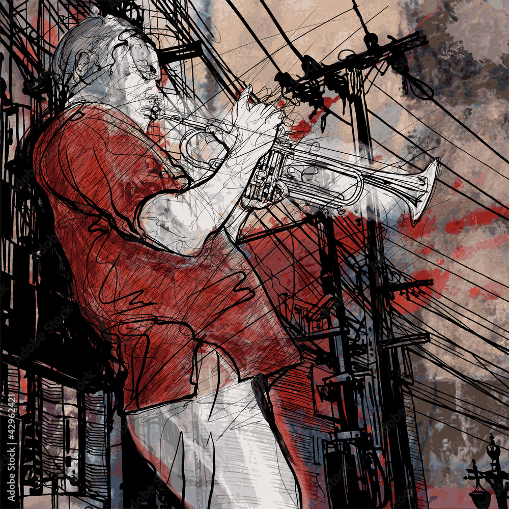 Obraz Tryptyk trumpeter on a grunge