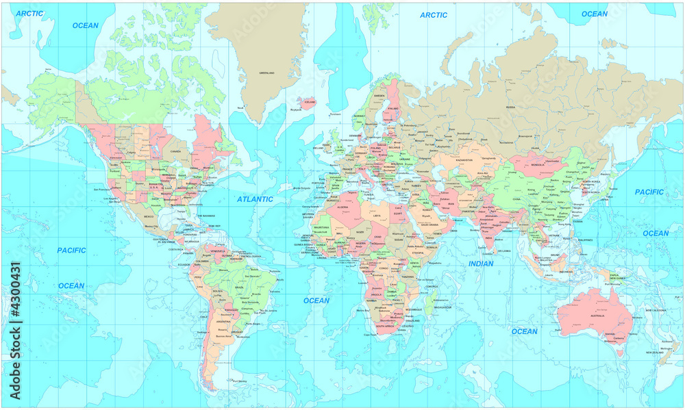 Obraz Kwadryptyk Political World map