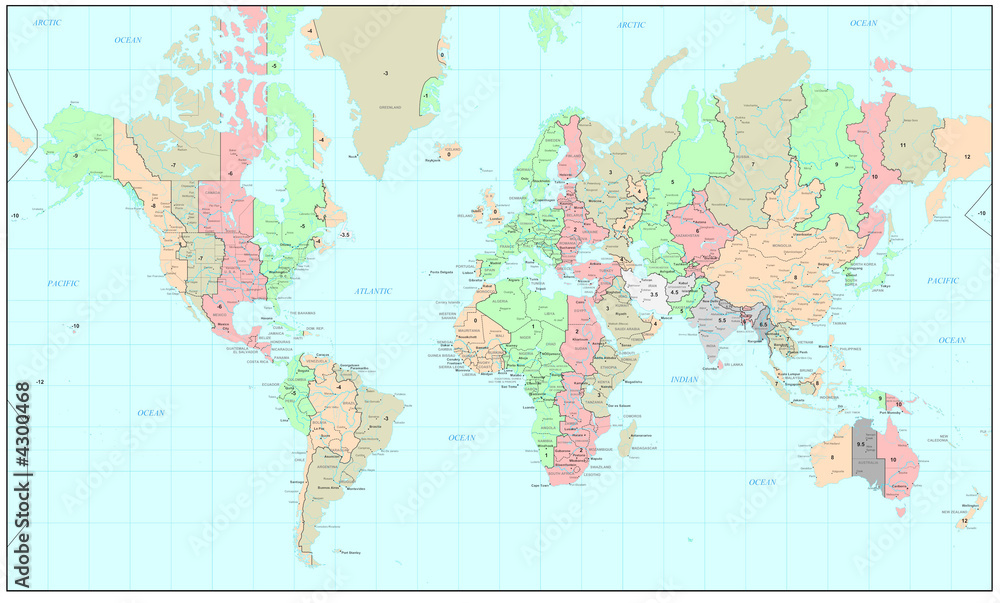 Obraz Pentaptyk Political World map with time