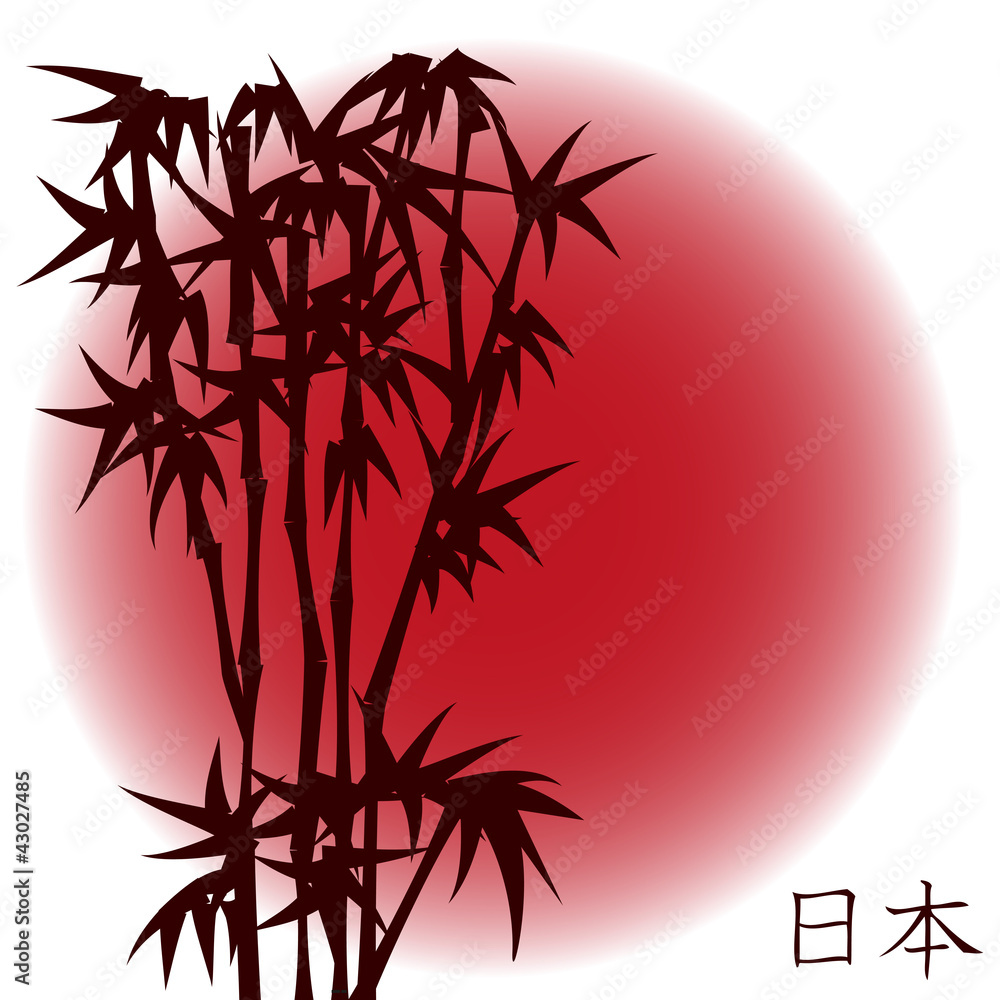 Obraz Tryptyk Bamboo on red sun  - japanese