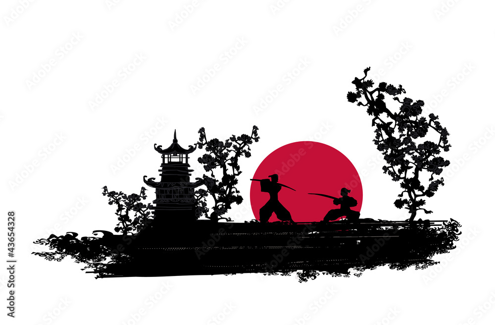 Obraz Pentaptyk Japanese Samurai fighter
