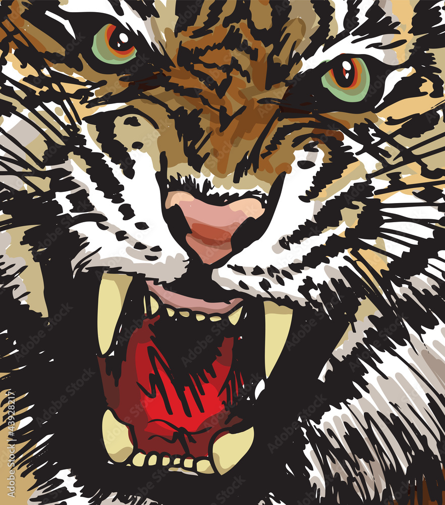 Obraz Dyptyk Sketch of tiger. Vector