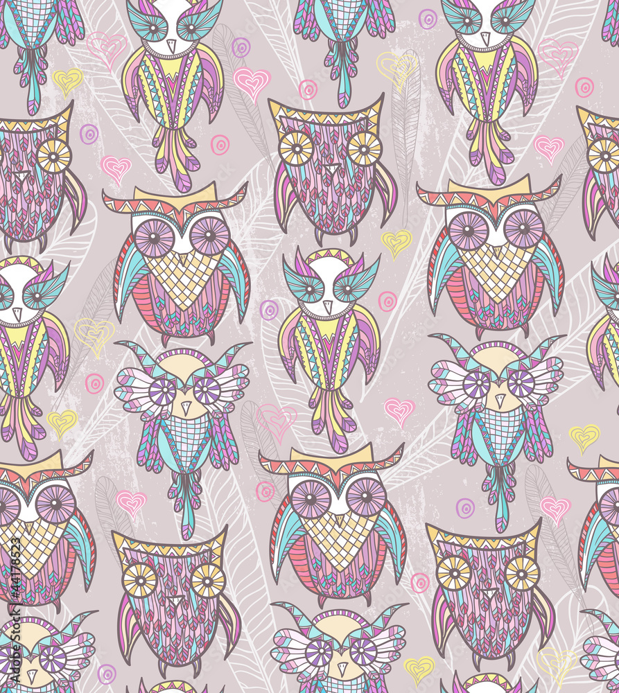 Fototapeta Cute owl seamless pattern