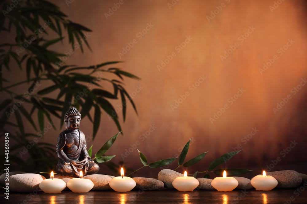 Obraz Tryptyk Buddha with burning candle and