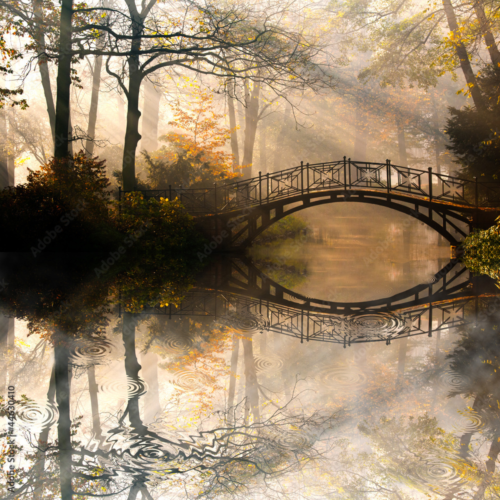 Fototapeta Autumn - Old bridge in autumn