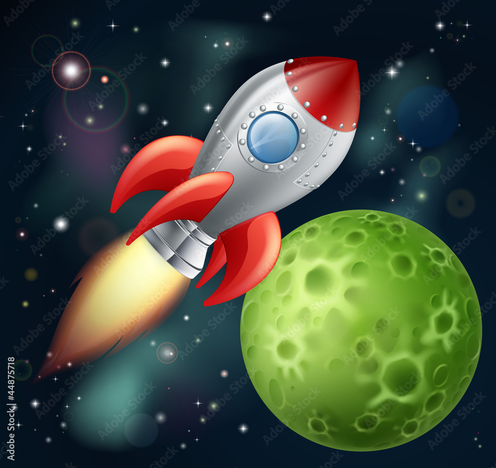 Fototapeta Cartoon rocket in space