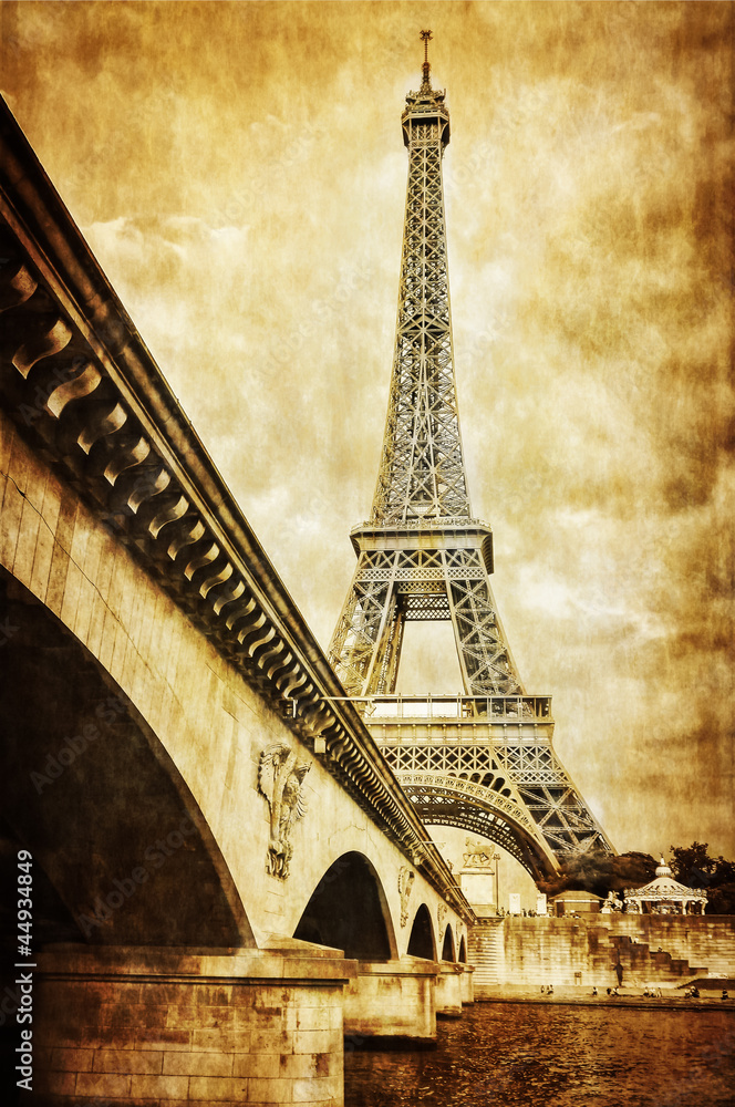 Obraz Pentaptyk Eiffel tower vintage retro