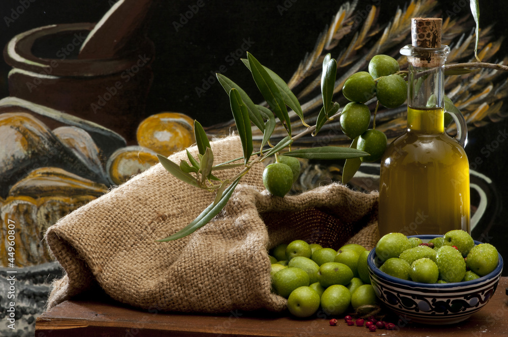 Fototapeta olives and oil