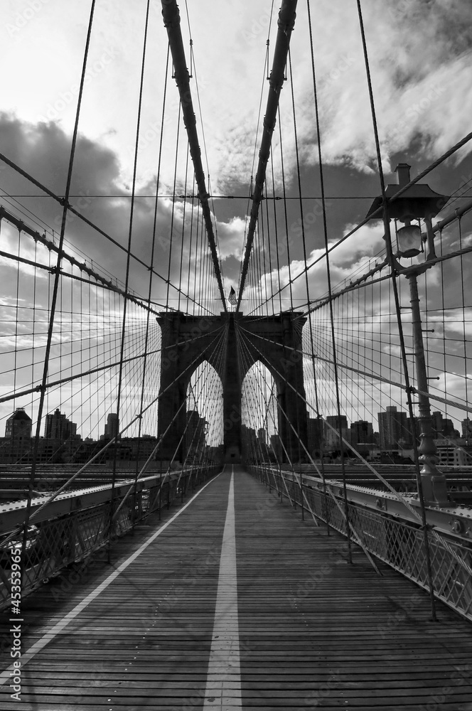 Obraz Pentaptyk Pont de Brooklyn noir et blanc