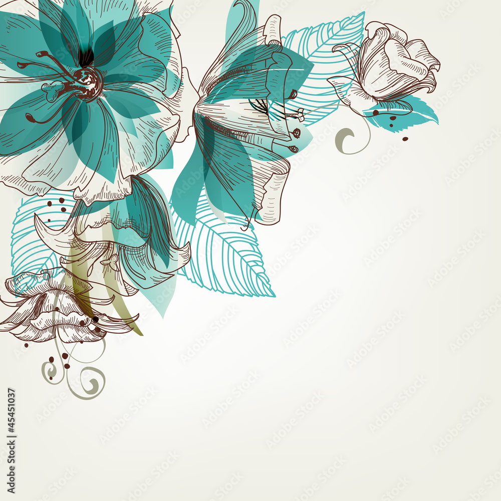 Obraz Pentaptyk Retro flowers vector