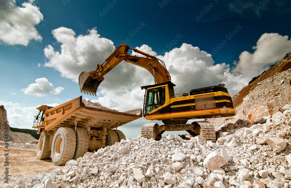 Fototapeta bulldozer excavator in quarry