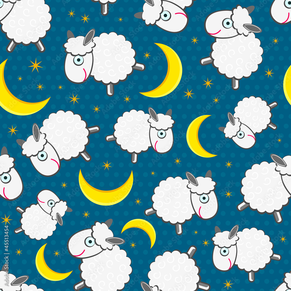 Obraz Tryptyk Cute White Sheeps at Night