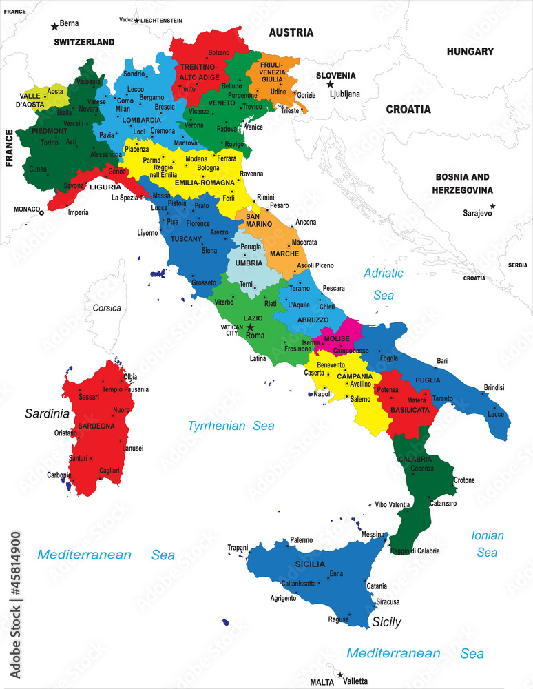 Obraz Tryptyk Political map of Italy
