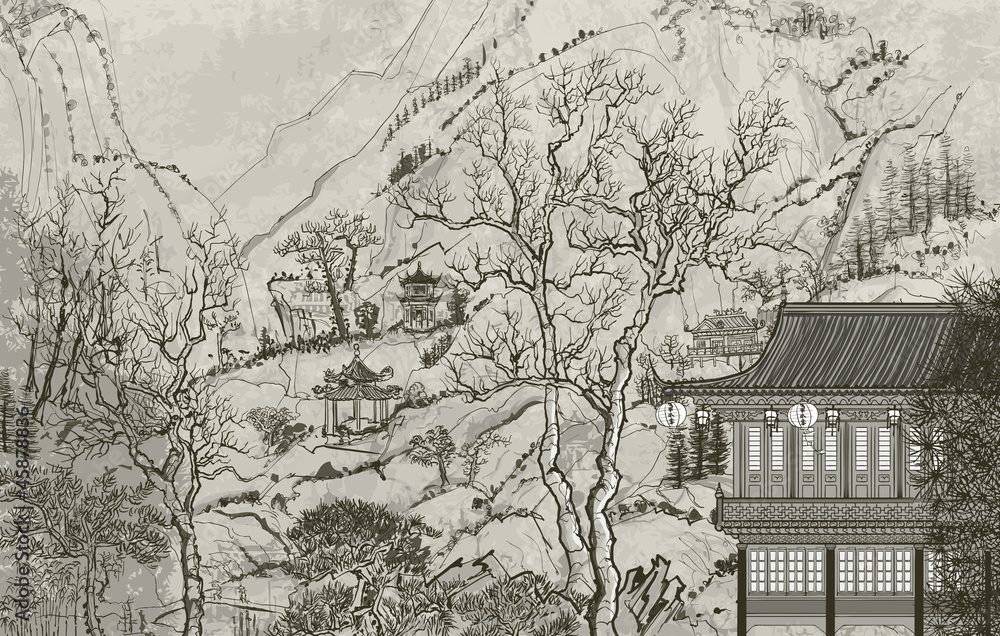 Obraz Tryptyk Chinese landscape