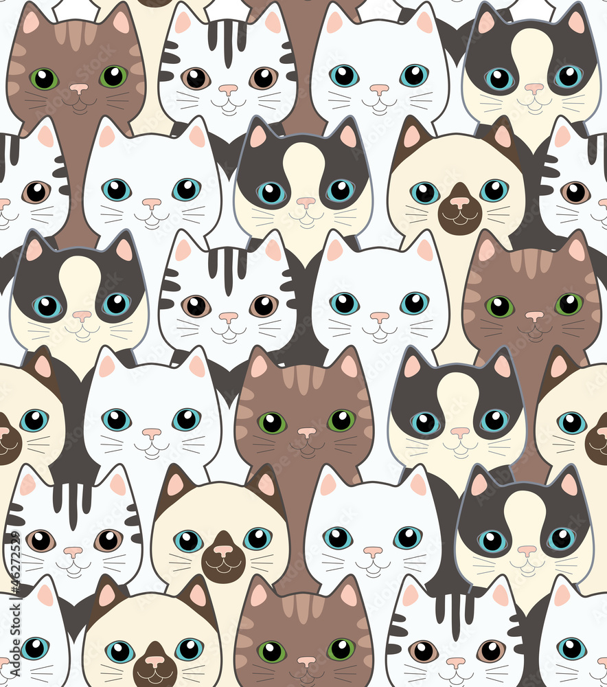 Obraz Tryptyk Funny cartoon cats. Seamless