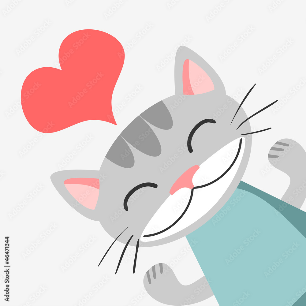 Obraz Tryptyk Romantic card with cute kitty